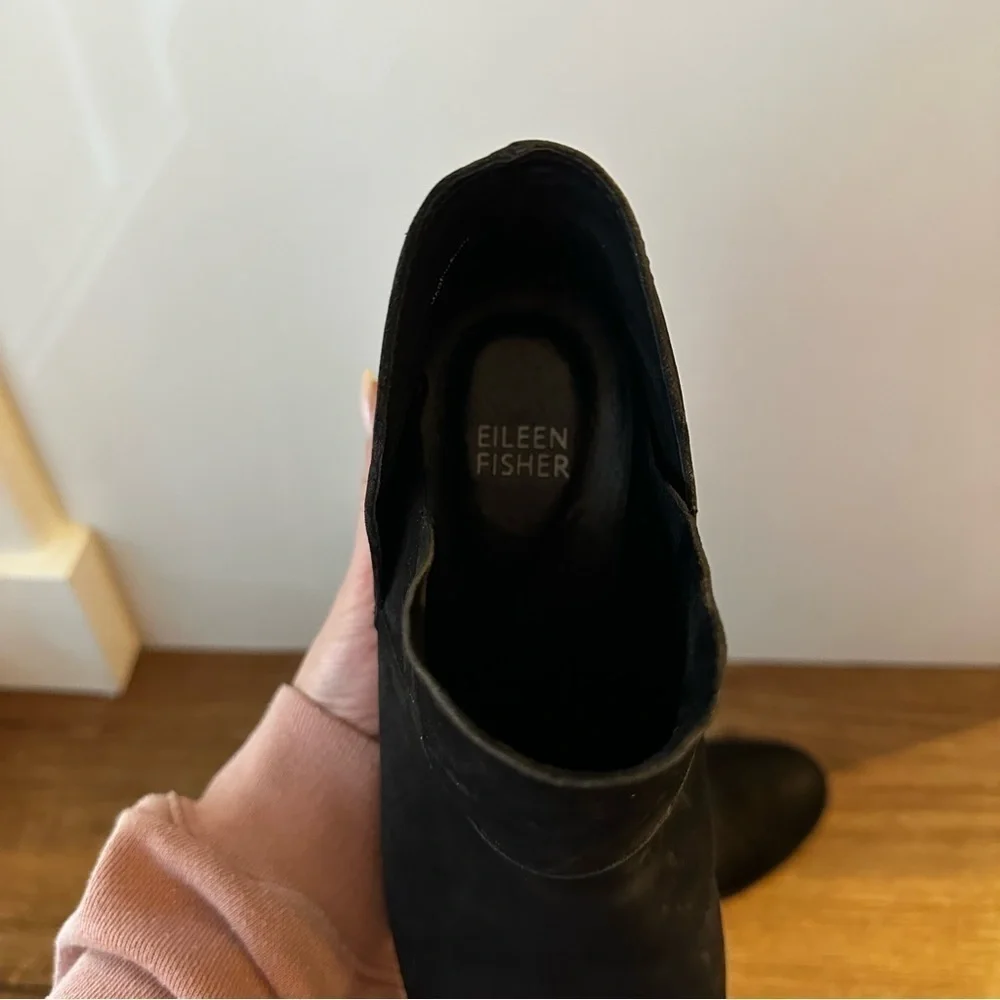 Eileen Fisher Leaf Leather Boots Solid Black Size 7.5 Women’s Low Block Heel